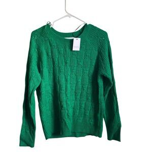 Elodie bright green cable knot crew neck long sleeve sweater sz S NWT